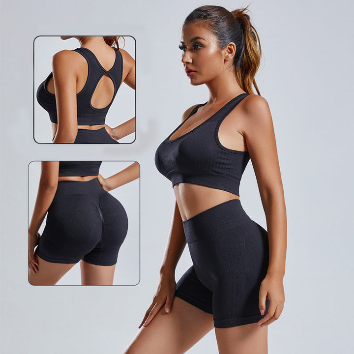 Women's Seamless Yoga Set Vest Shorts High-Waist Workout Activewear Outfit