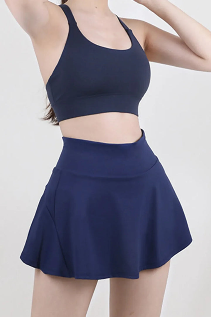 Navy Blue Activewear High Waist Pleated Sports Skirt