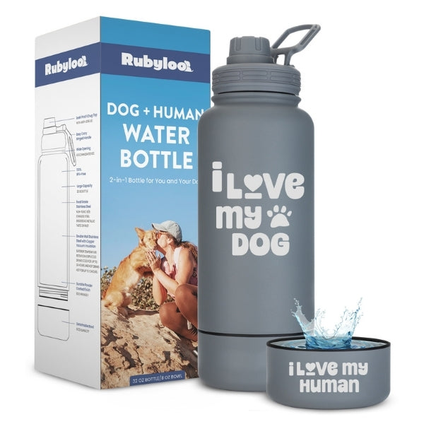 Dog + Human Water Bottle with Detachable Dog Bowl